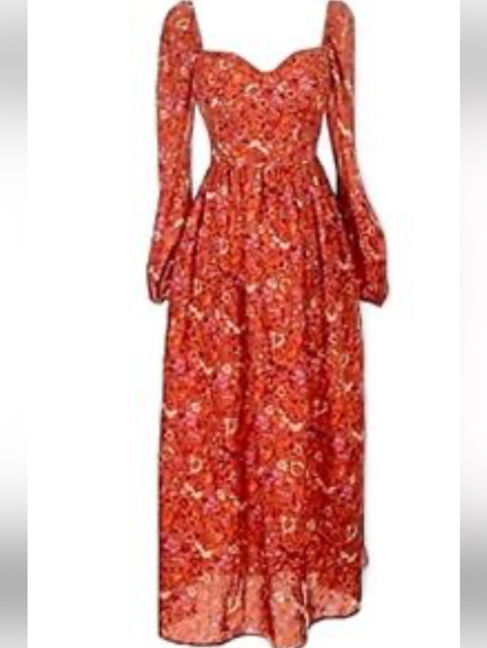 Deep coral Floral Long-Sleeve Maxi Dress